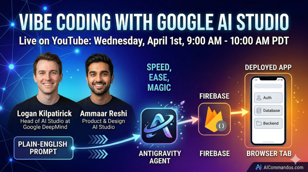 Vibe Code Your Way to a Deployed App with Google AI Studio 1 AICommandos and AI-TASK Force present - Vibe Coding with Google AI Studio Presentation Wednesday April 1st 2026